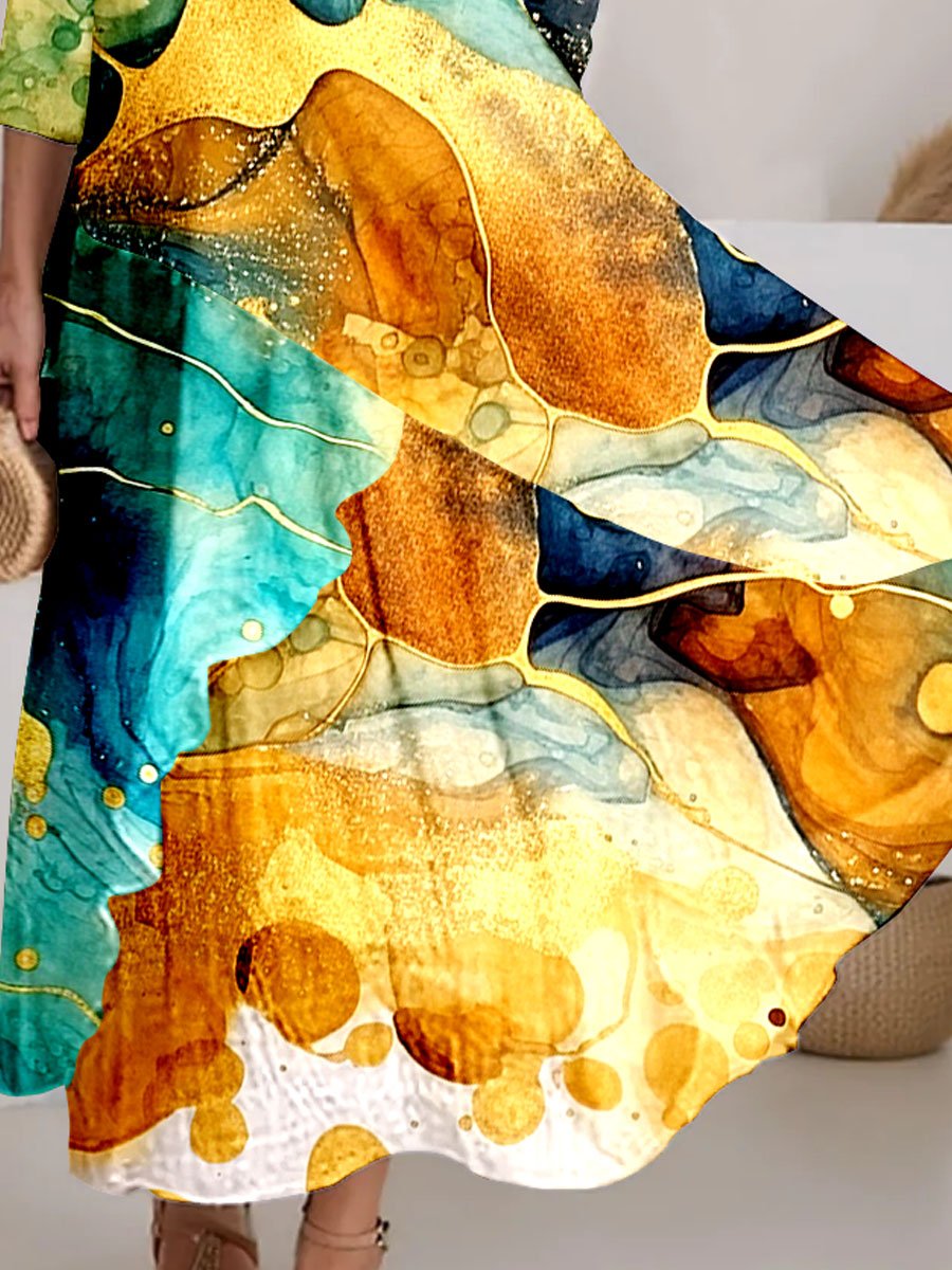 Women's Watercolor Splash Fluid Art Print Flowy Dress