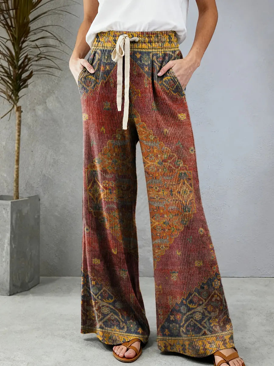Women's Ethnic Totem Art Print Comfortable Drawstring Knit Trousers