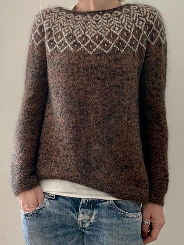 Vintage Geometry Icelandic Knit Pullover Cozy Sweater