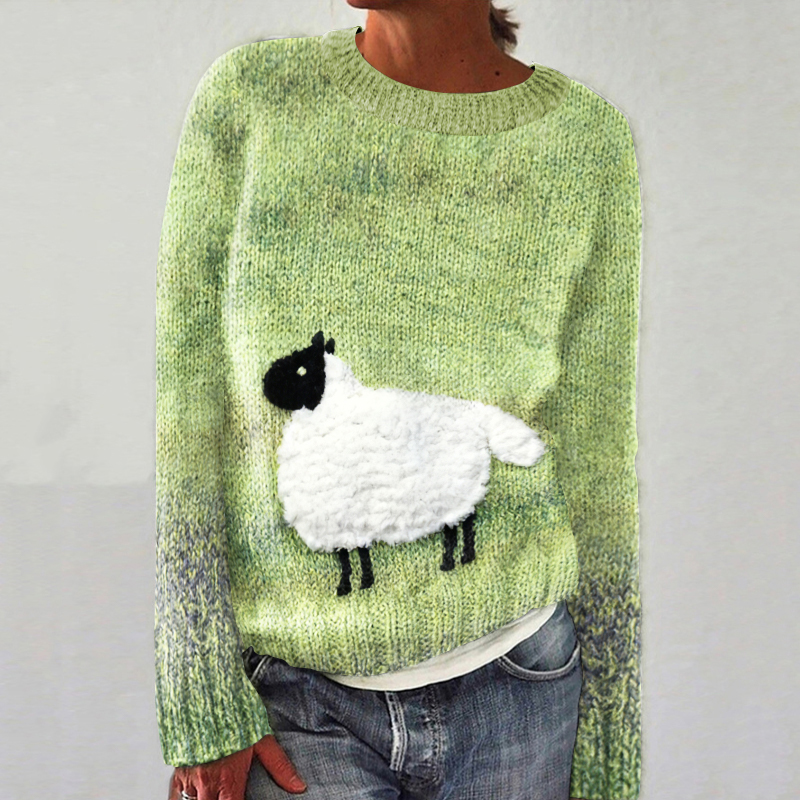 Casual Fun Lawn Sheep Crew Neck Sweater