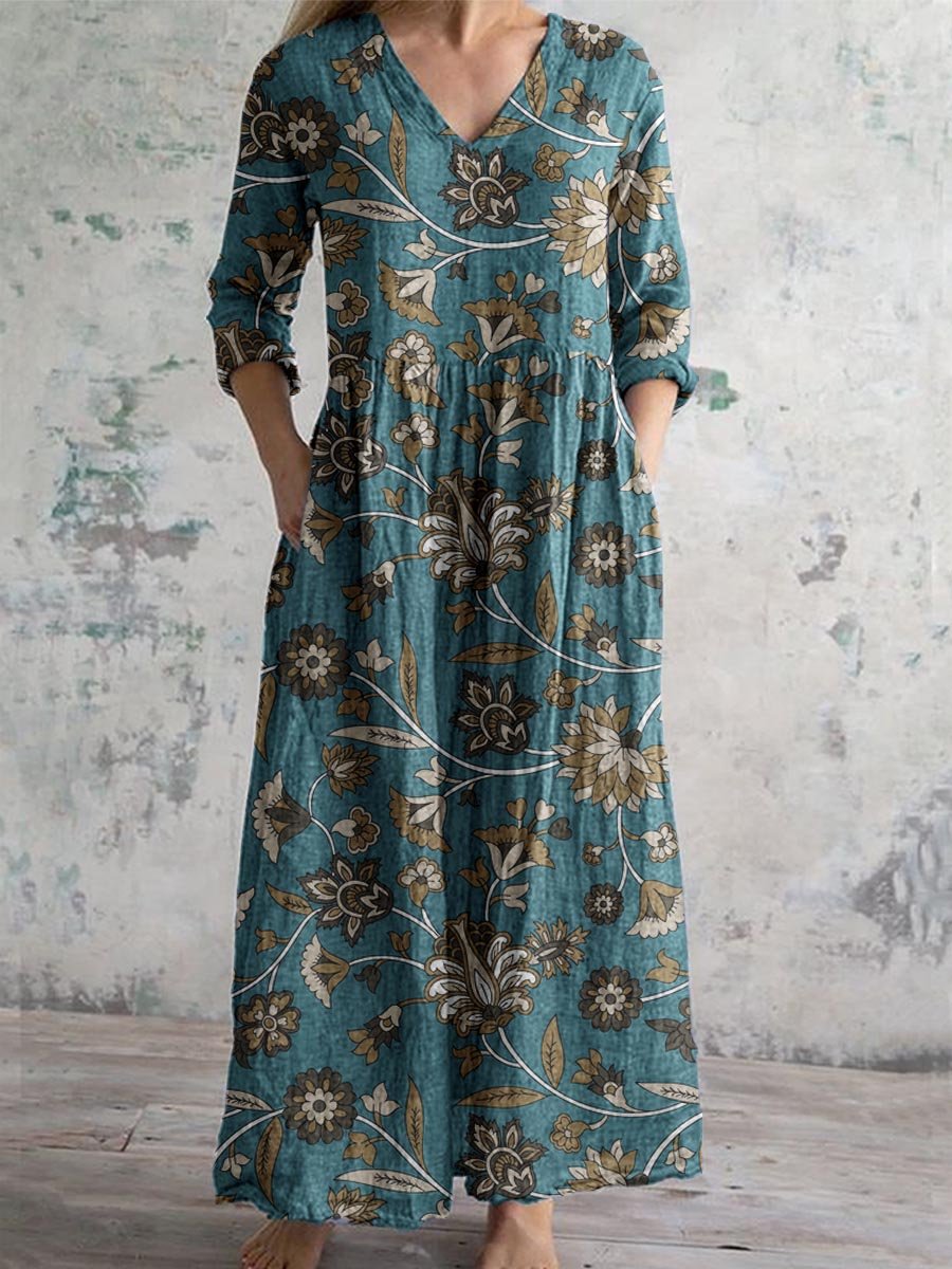 Women's Elegant Ethnic Geometric Floral Pattern Cotton Dress