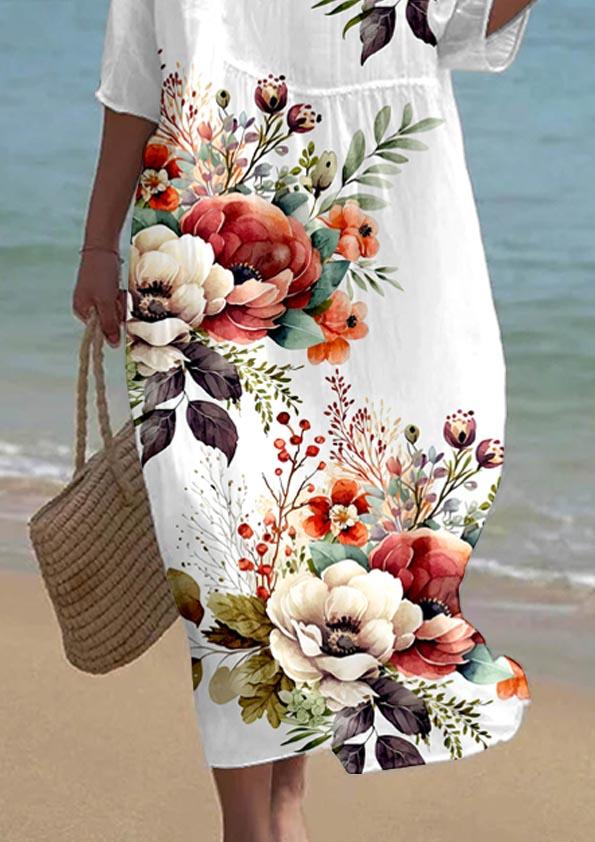 Women's Short Sleeve Floral Pattern Resort Dress