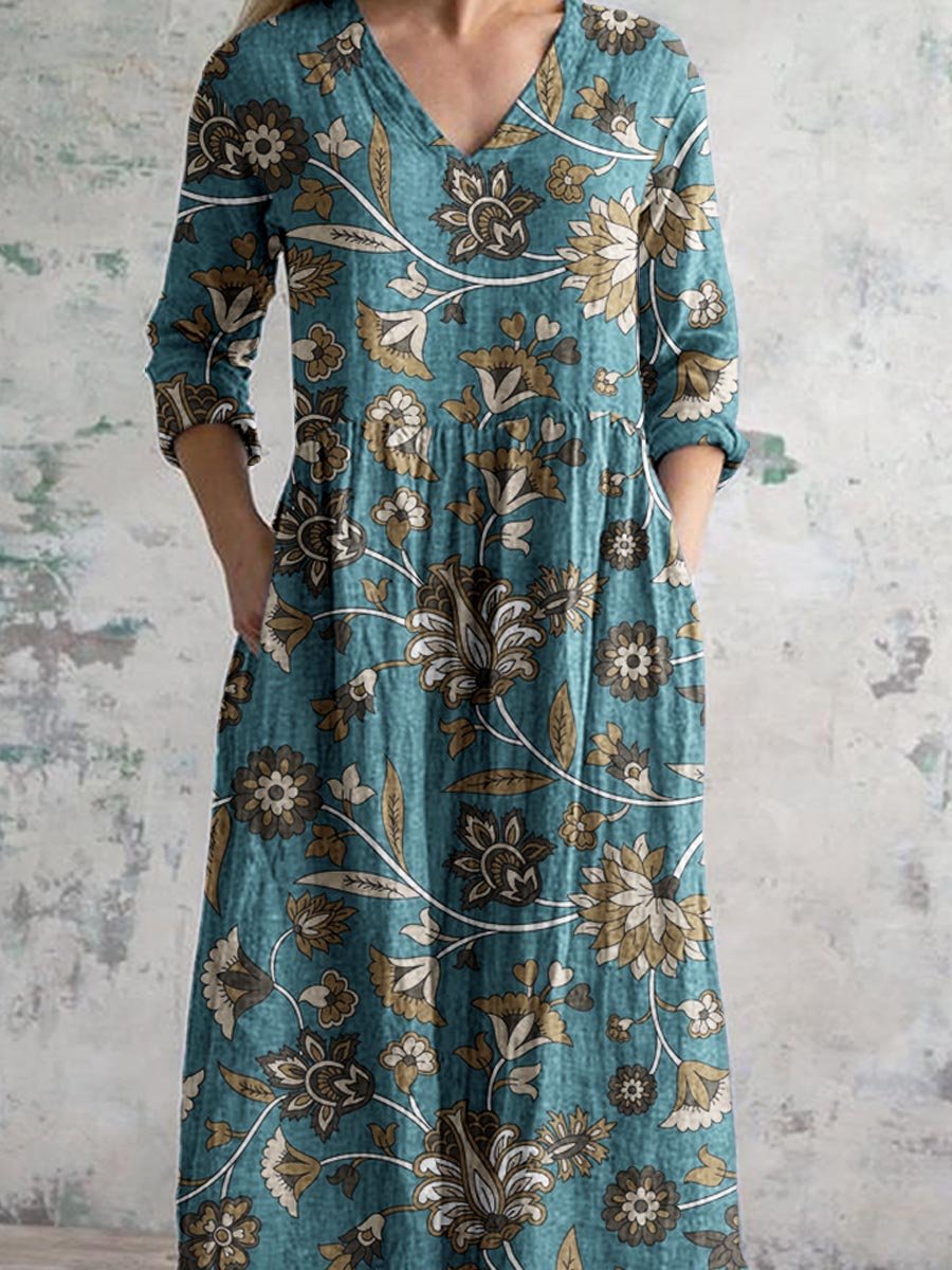 Women's Elegant Ethnic Geometric Floral Pattern Cotton Dress