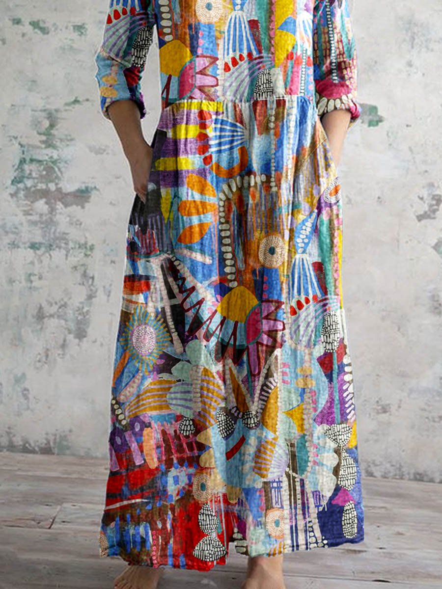 Women's Elegant Geometric Floral Print Cotton Dress