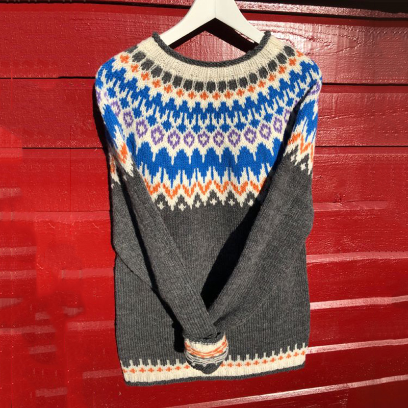 Unisex Vintage Icelandic Fashion Knit Jacquard Warmth Crew Neck Sweater