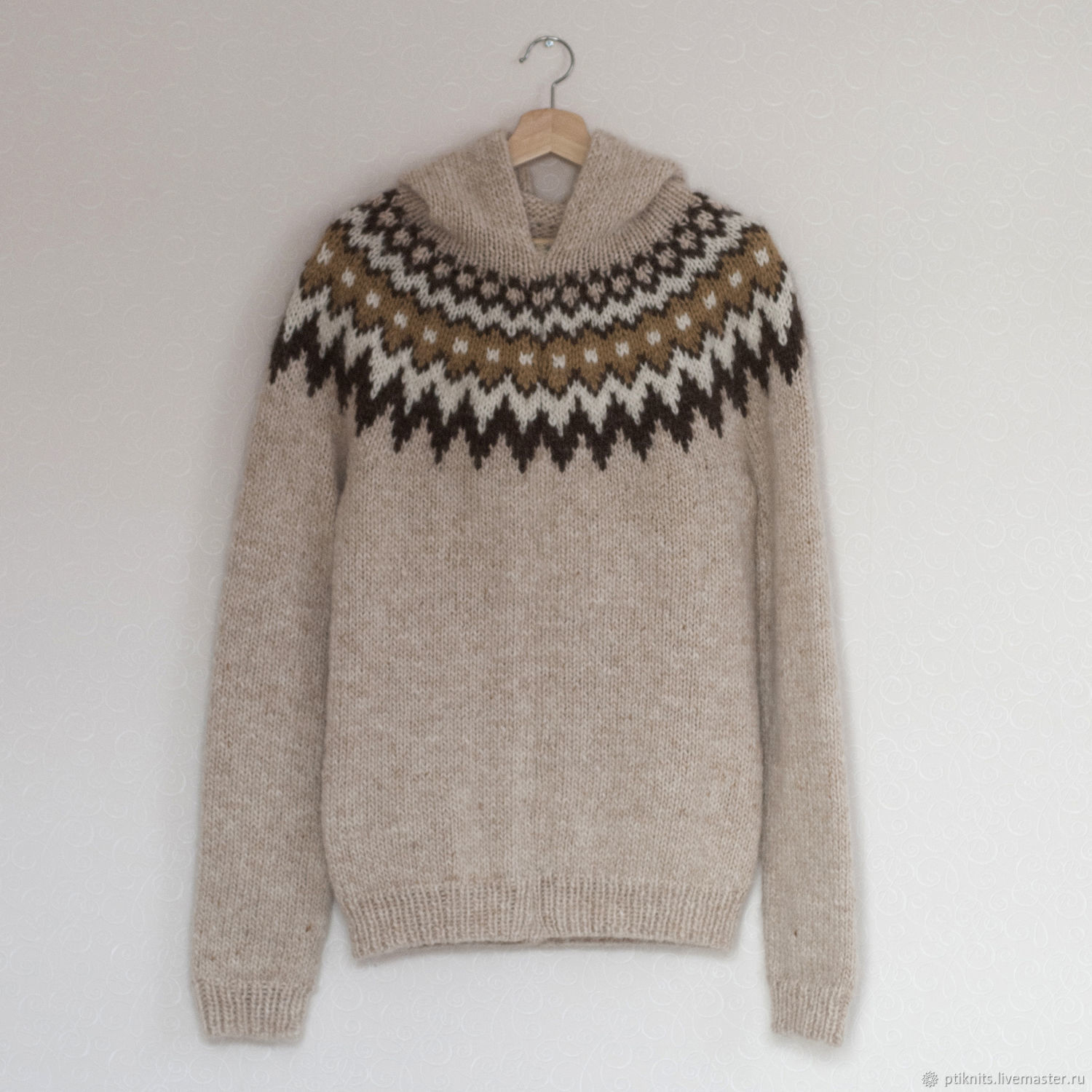 Vintage Patterned Knitted Icelandic Hooded Sweater(Unisex)