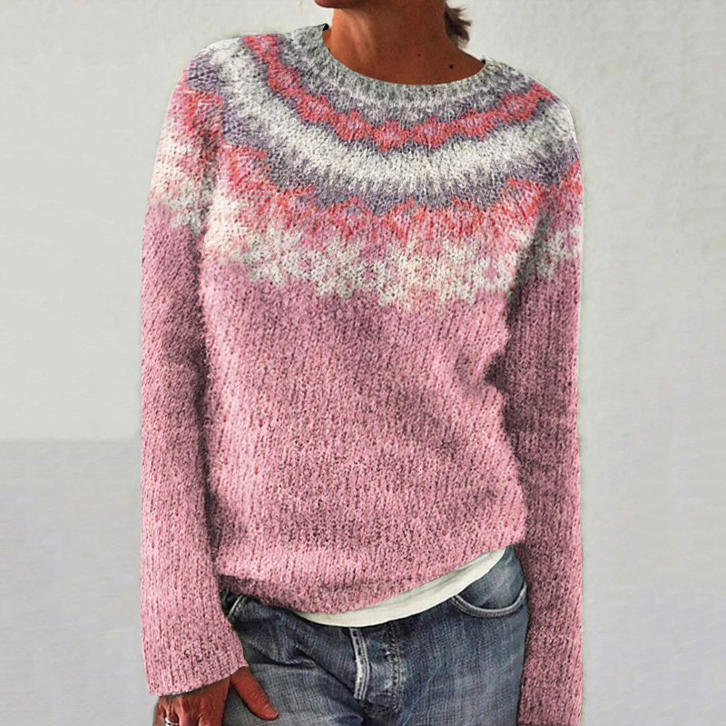 Retro Snowflake Wave Pattern Crew Neck Sweater