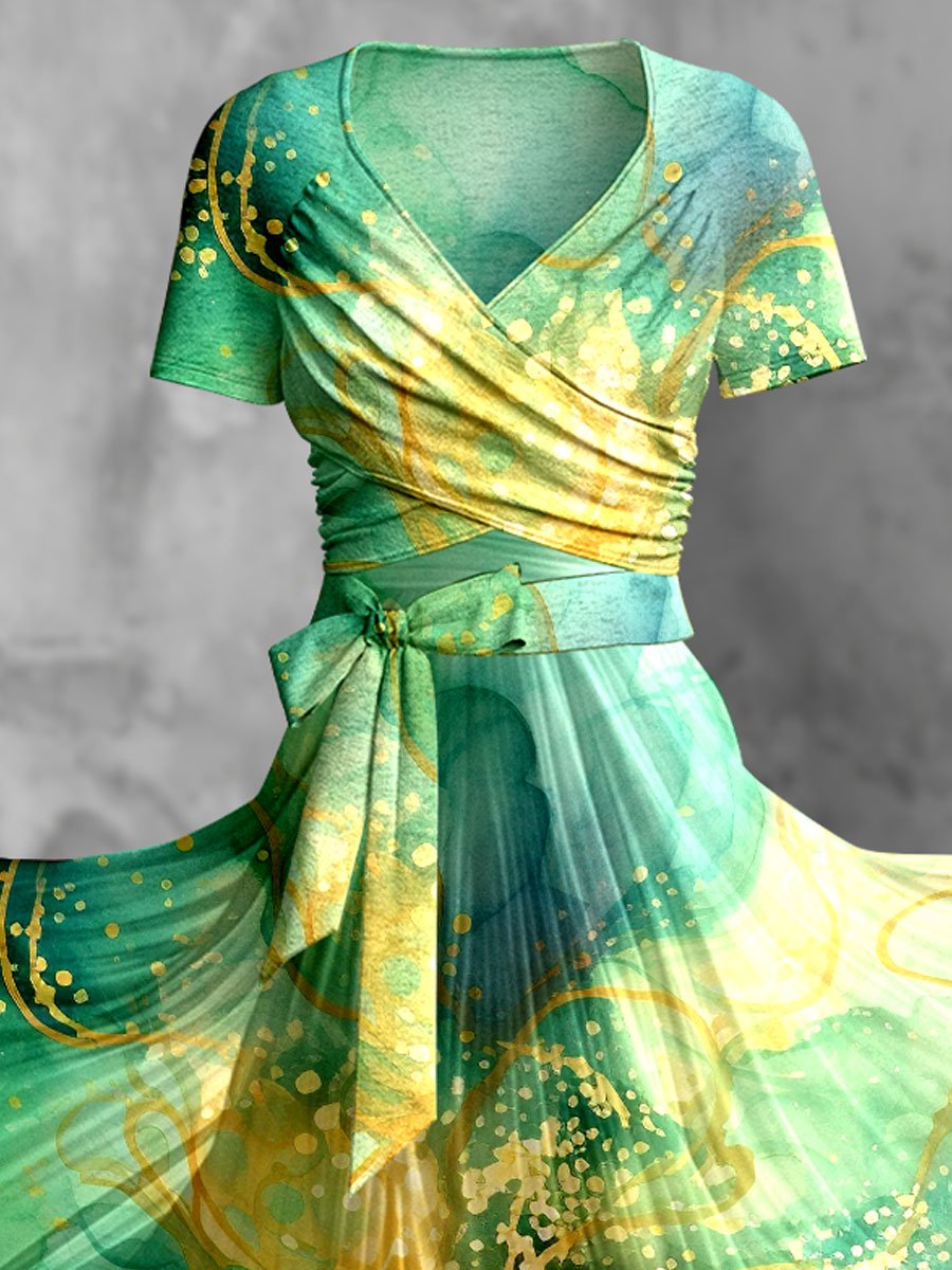 Flowing Watercolor Gradient Fluid Art Print Dress
