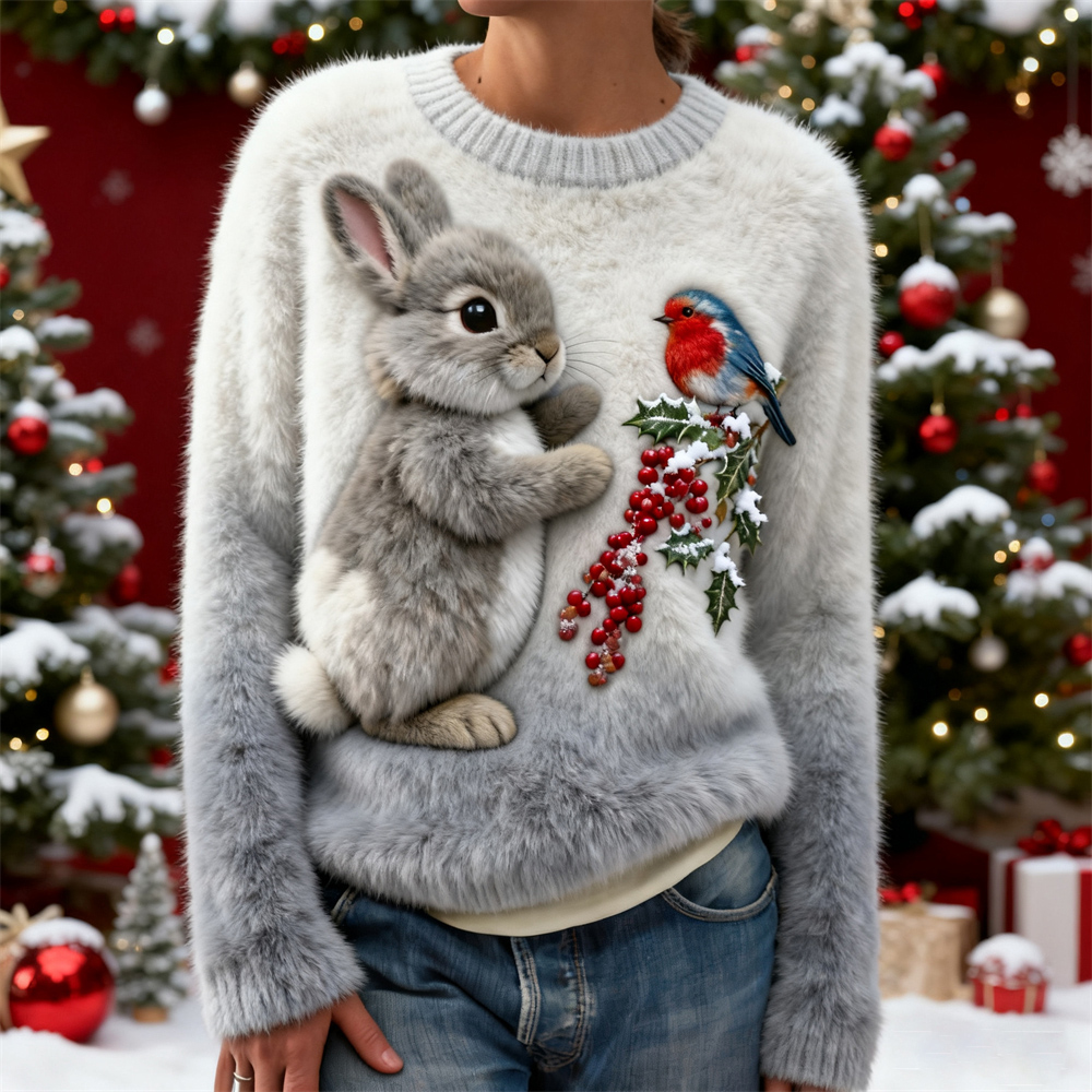 Christmas Plush Rabbit Women's Plush Sweater