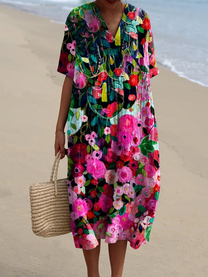 Women's Face Flower Art Print  Casual Dress