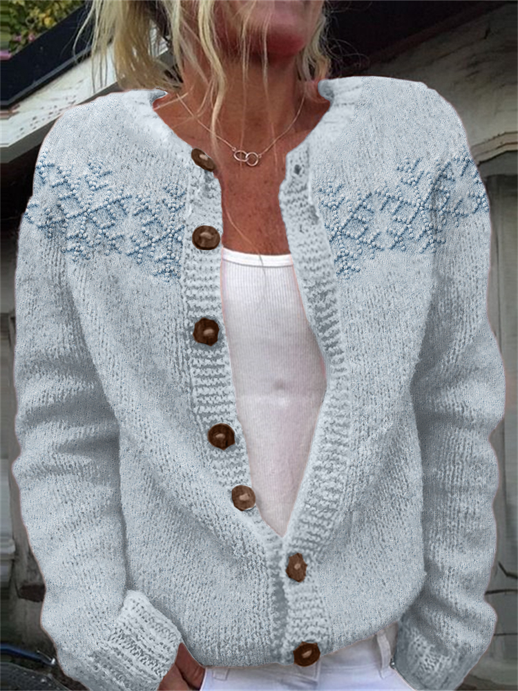 Snowflakes Yoke Jacquard Cozy Knit Isle Cardigan