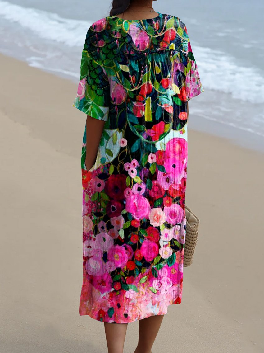 Women's Face Flower Art Print  Casual Dress