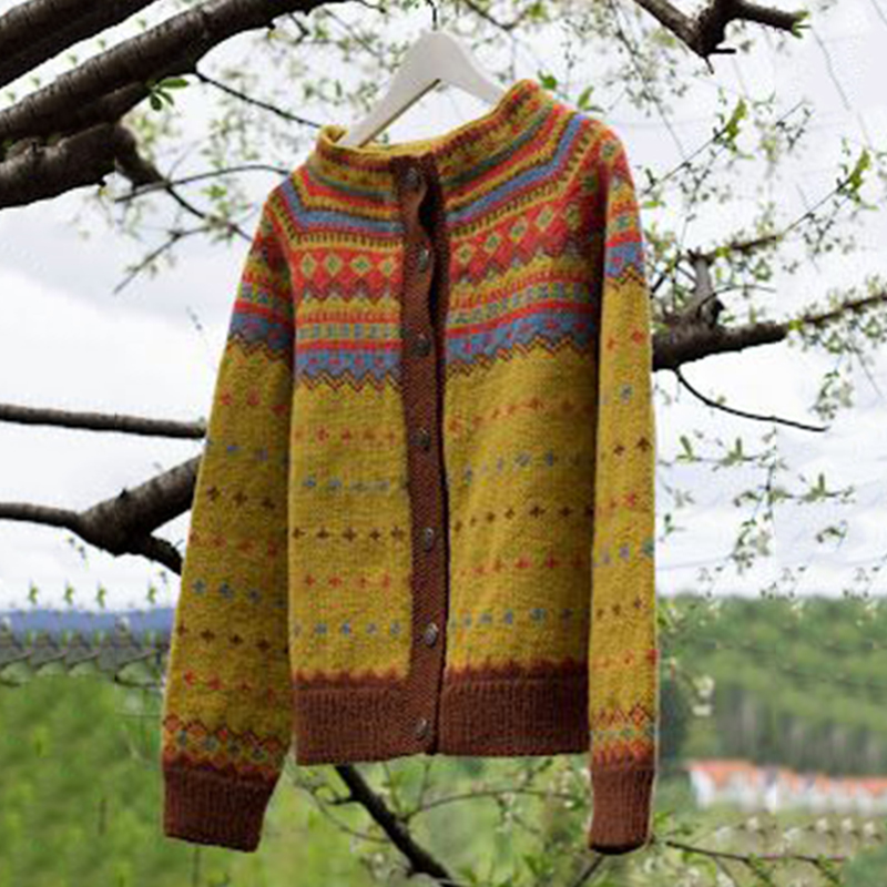 Vintage Icelandic Wiola Knit Jacquard Warmth Cardigan Unisex