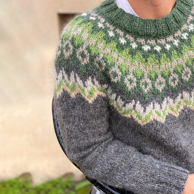 Men'S Vintage Knitted Jacquard Crew Neck Sweater