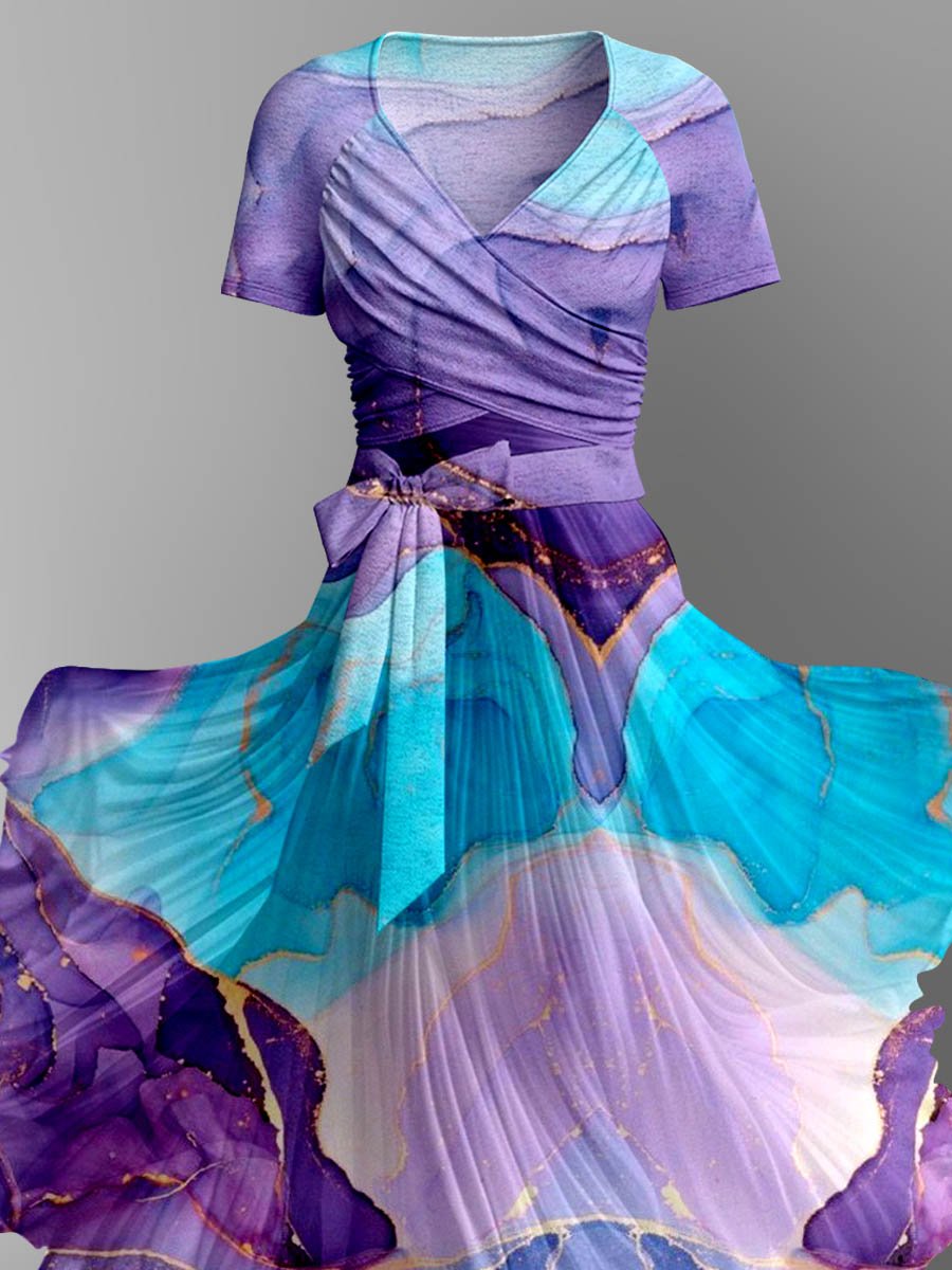 Women's Artistic Splash Print Elegant Suspender Strap Top Two-Piece Dress