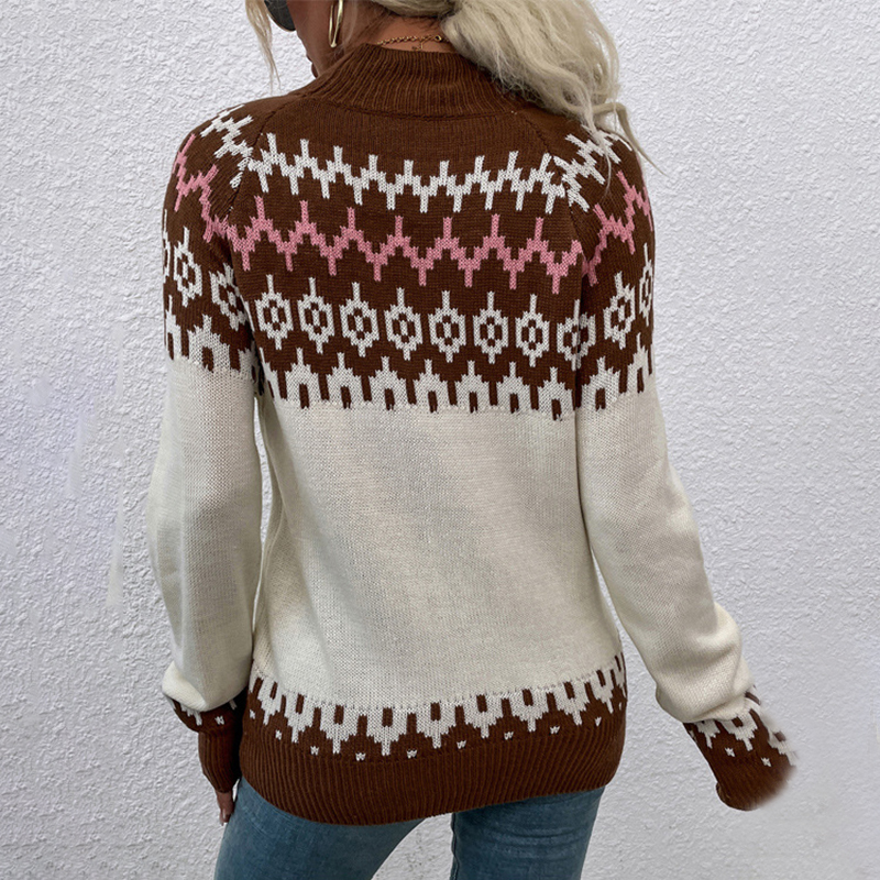 Loose Contrast Jacquard Turtleneck Christmas Sweater