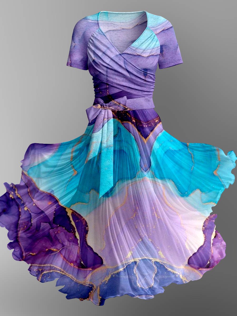 Women's Artistic Splash Print Elegant Suspender Strap Top Two-Piece Dress