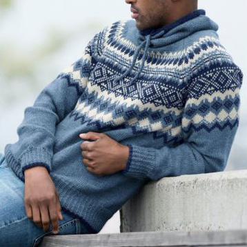 Vintage Patterned Knitted Icelandic Hooded Sweater