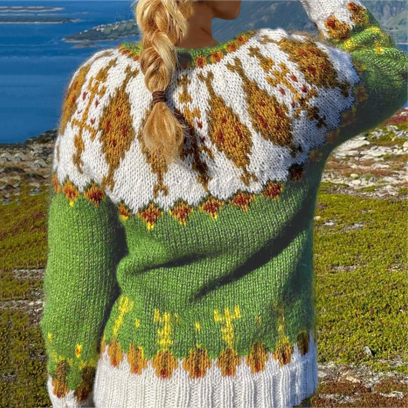 Vintage Contrast Ethnic Pattern Print Sweater