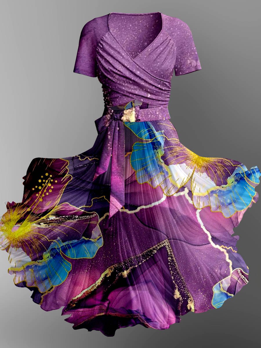 Women's Artistic Splash Print Elegant Suspender Strap Top Two-Piece Dress