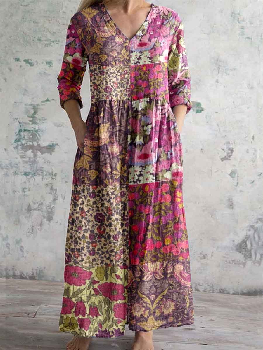 Women's Elegant Geometric Floral Print Cotton Dress