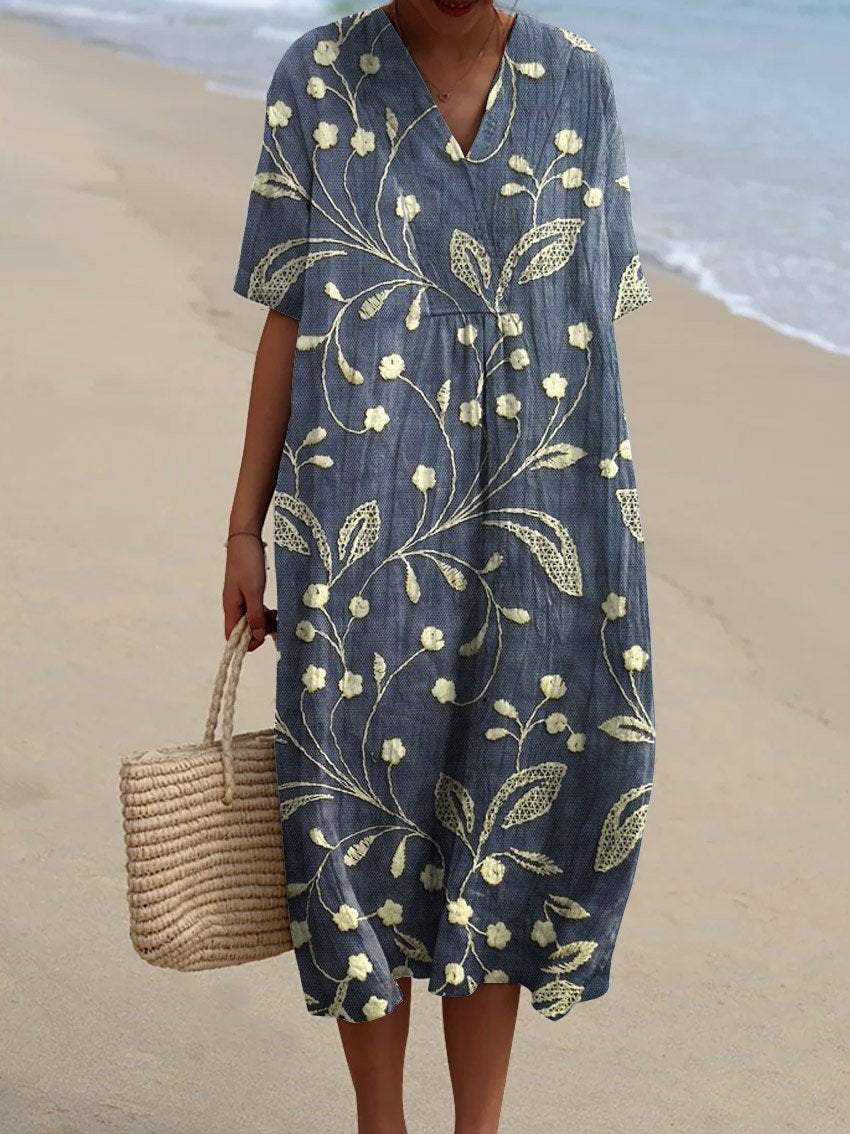 Women's Retro Floral Art Print Casual Flowy Dress