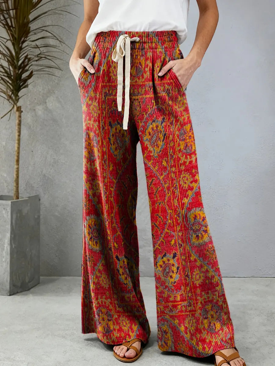 Women's Ethnic Totem Art Pattern Print Comfortable Drawstring Knit Trousers