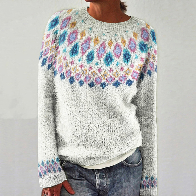 Geometric Diamond Contrast Print Crew Neck Long Sleeved Sweater
