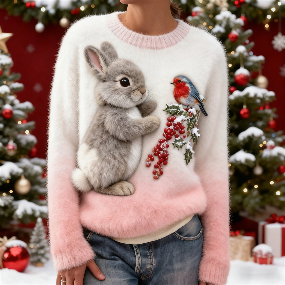 Christmas Plush Rabbit Women's Plush Sweater