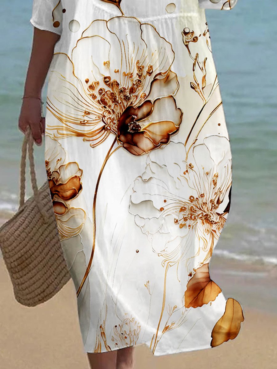 Women's Floral Alcohol Ink Art Printed Casual Holiday Dress