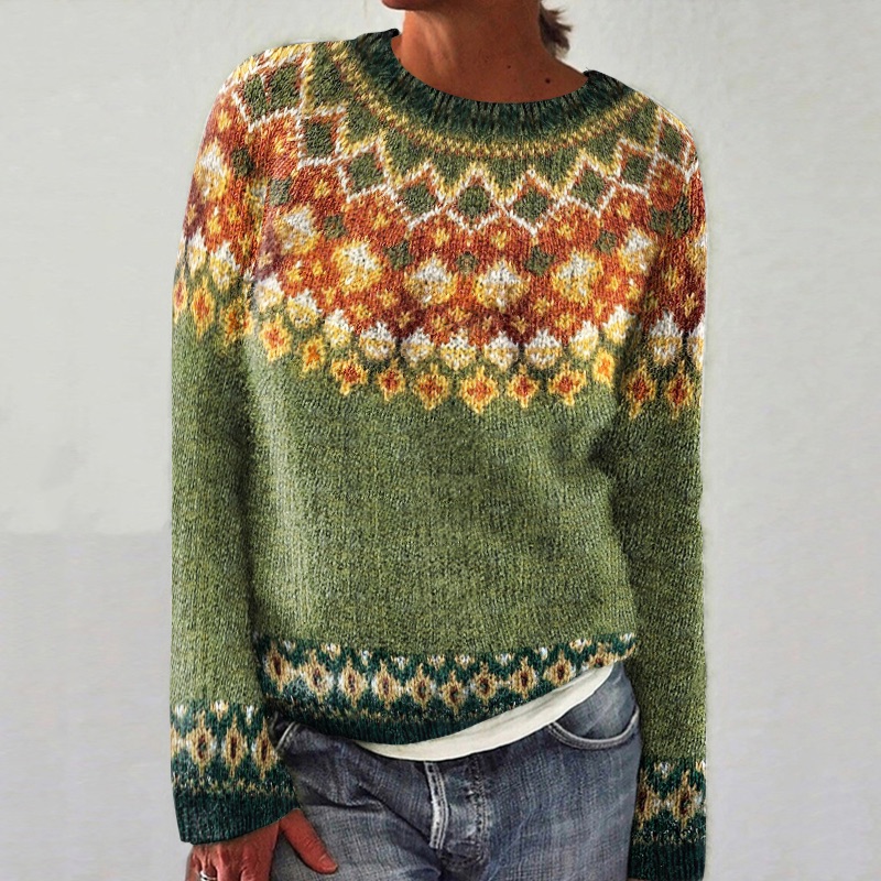 Geometric Diamond Contrast Jacquard Iceland Sweater