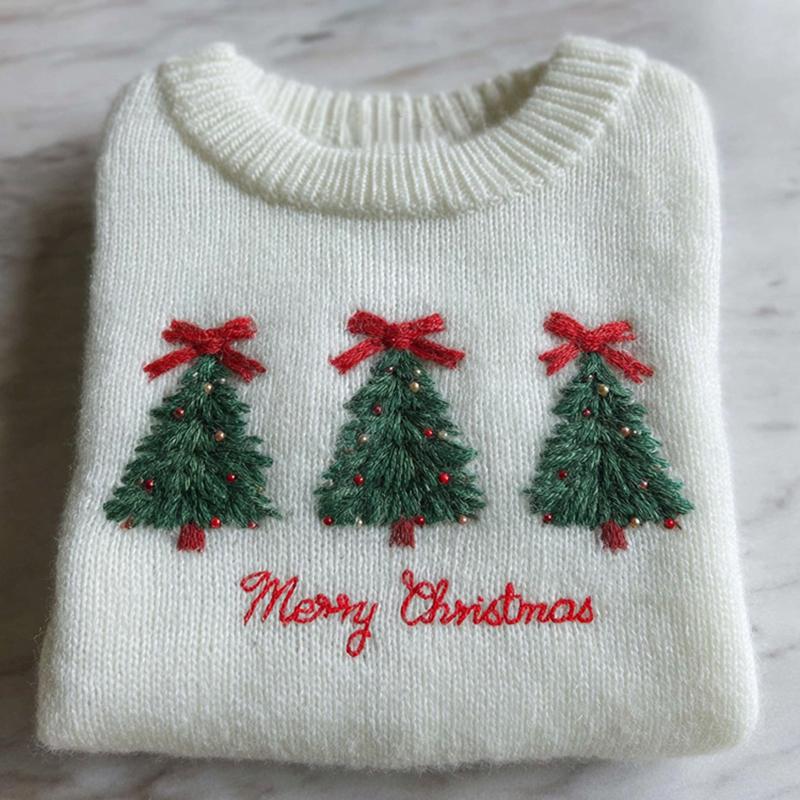 Women's Merry Christmas Embroidered Knitted Warm Sweater