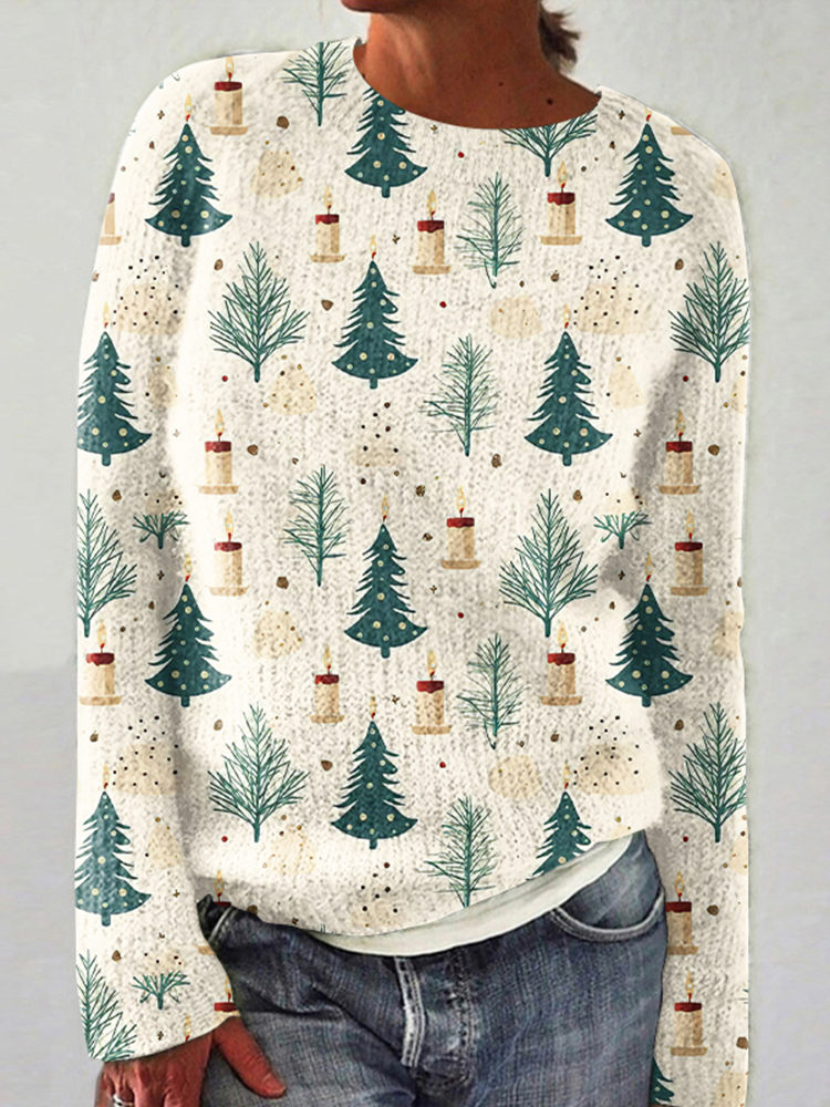 Vintage Christmas Tree Pattern Knitted Sweater