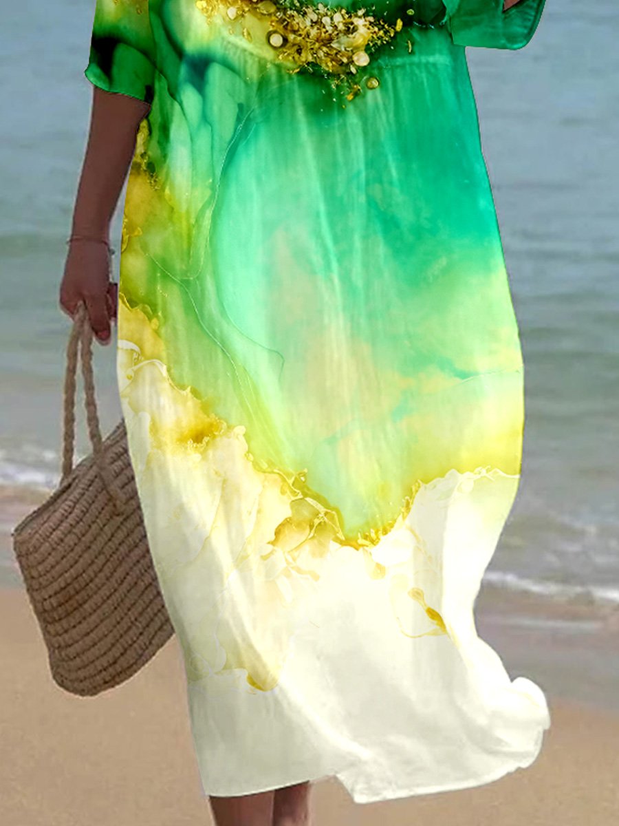 Women's Floral Alcohol Ink Art Printed Casual Holiday Dress