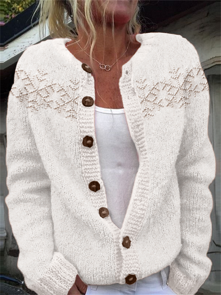 Snowflakes Yoke Jacquard Cozy Knit Isle Cardigan