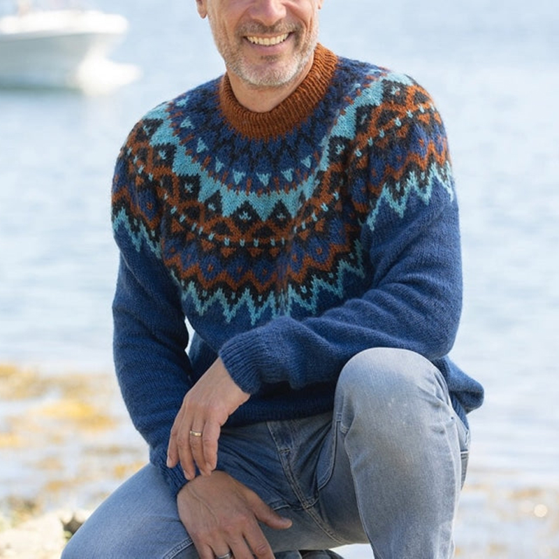 Turquoise Geometry Jacquard Iceland Sweater