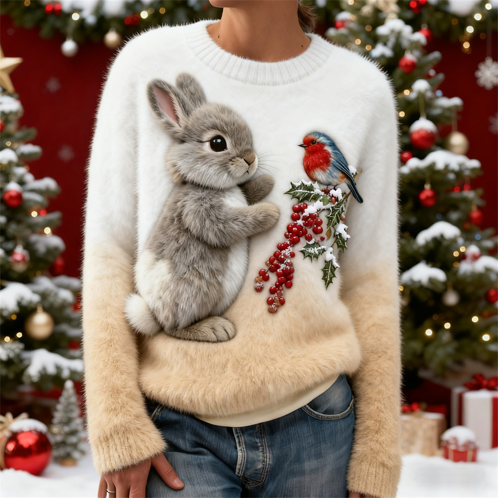 Christmas Plush Rabbit Women's Plush Sweater