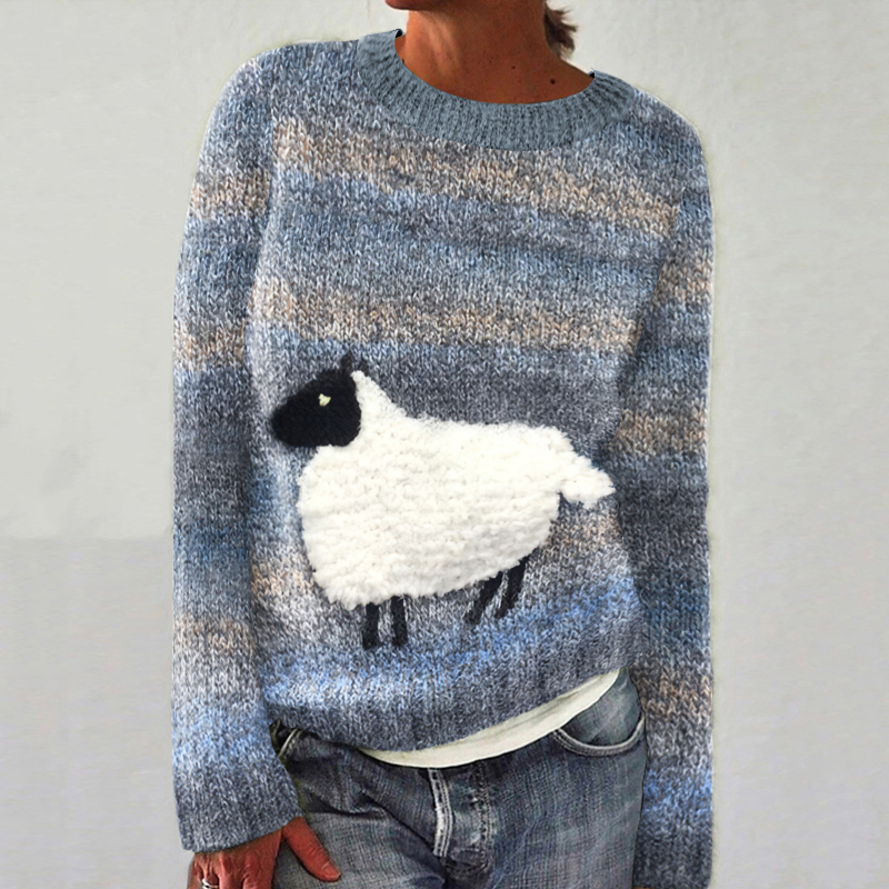Casual Fun Lawn Sheep Crew Neck Sweater