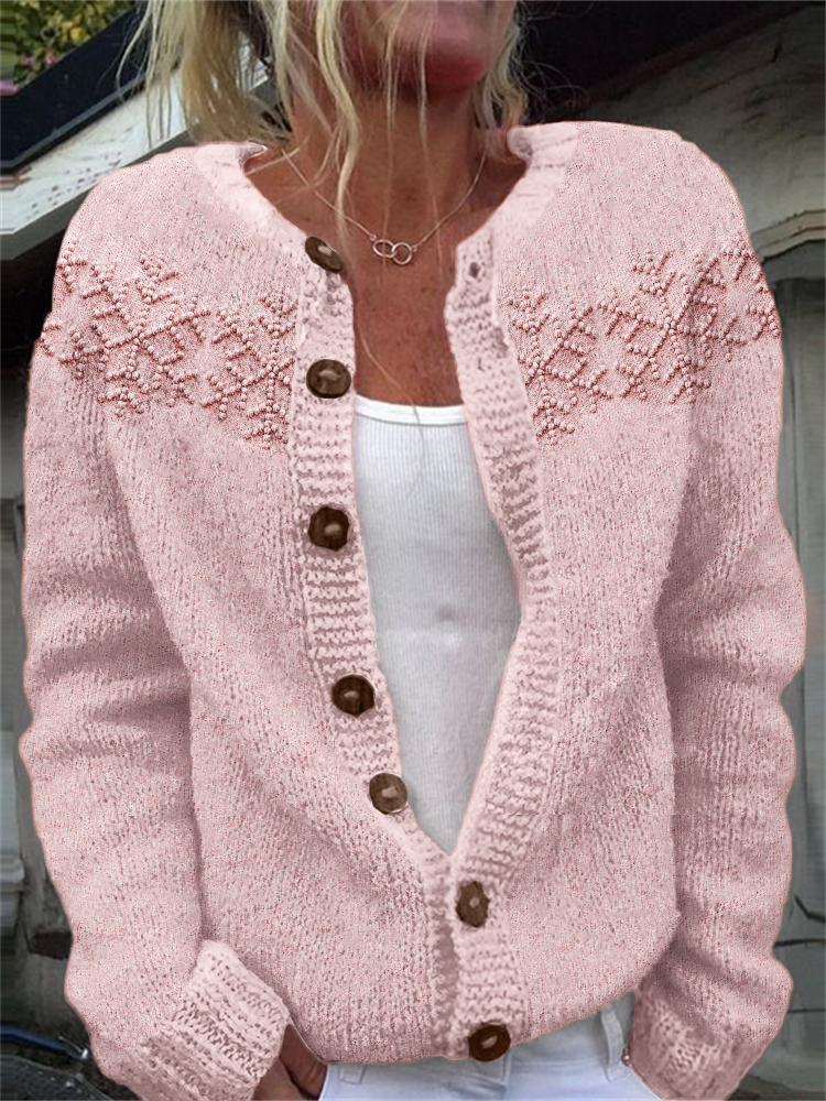 Snowflakes Yoke Jacquard Cozy Knit Isle Cardigan