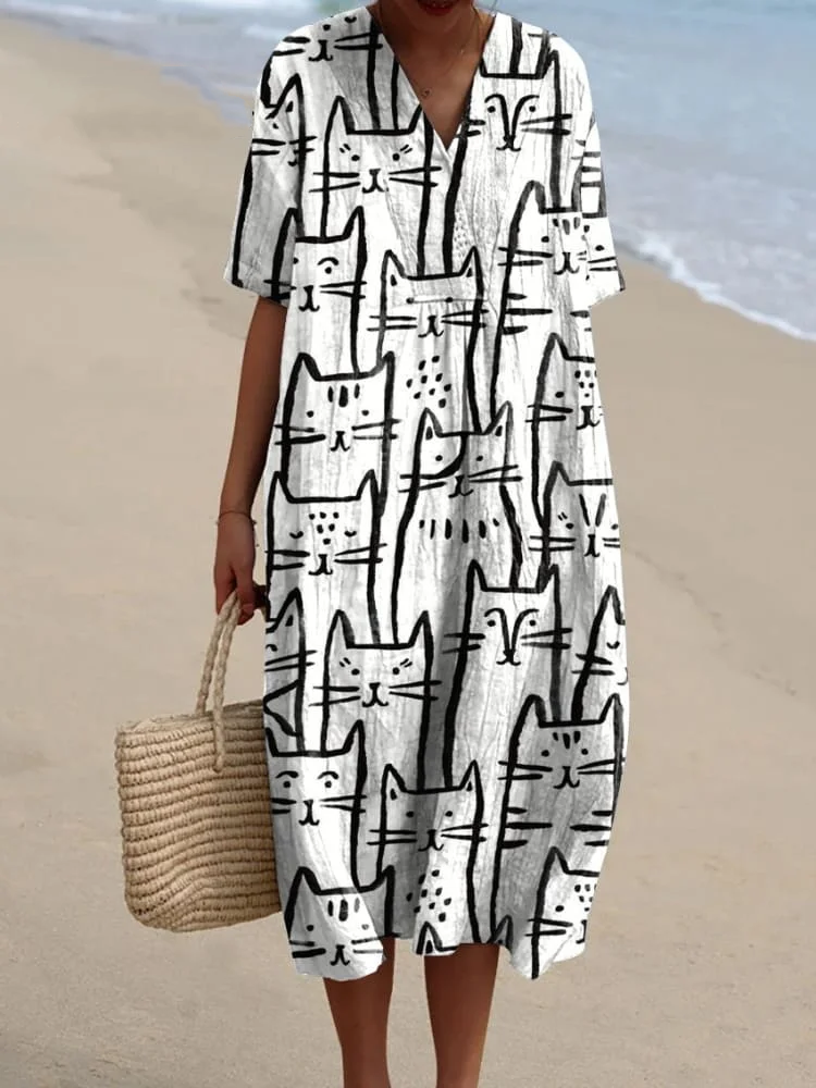 Women's  Cat  Art Print  Casual Dress