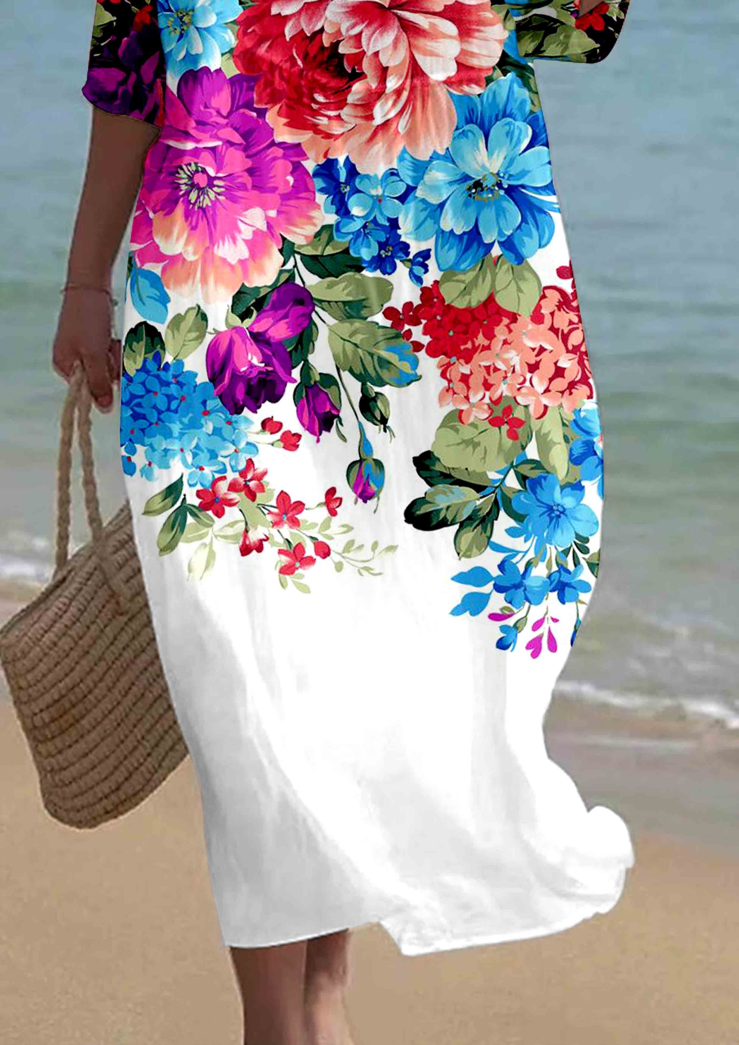 Women's Short Sleeve Floral Pattern Resort Dress