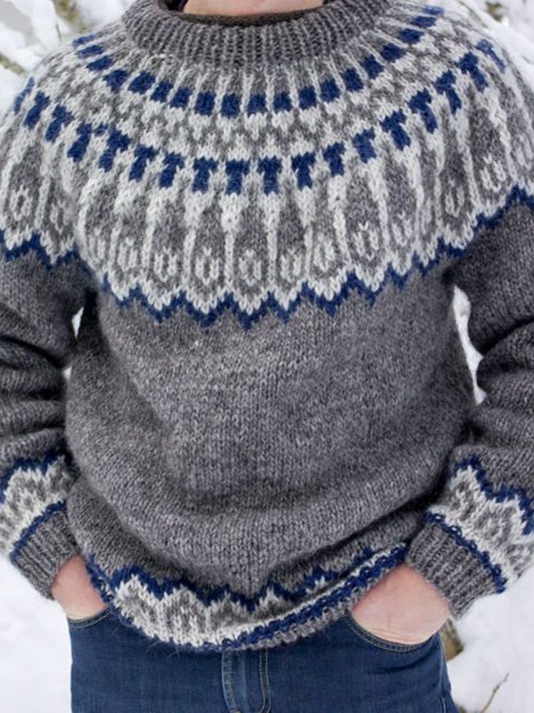 Vintage Knitted Jacquard Islander Crew Neck Sweater