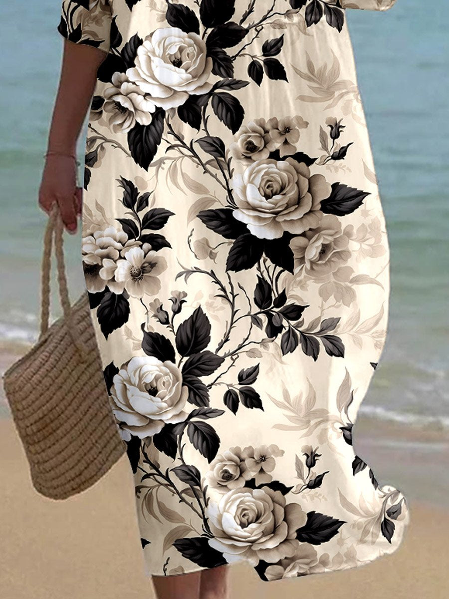 Women's Retro Floral Art Printed Casual Holiday Dress