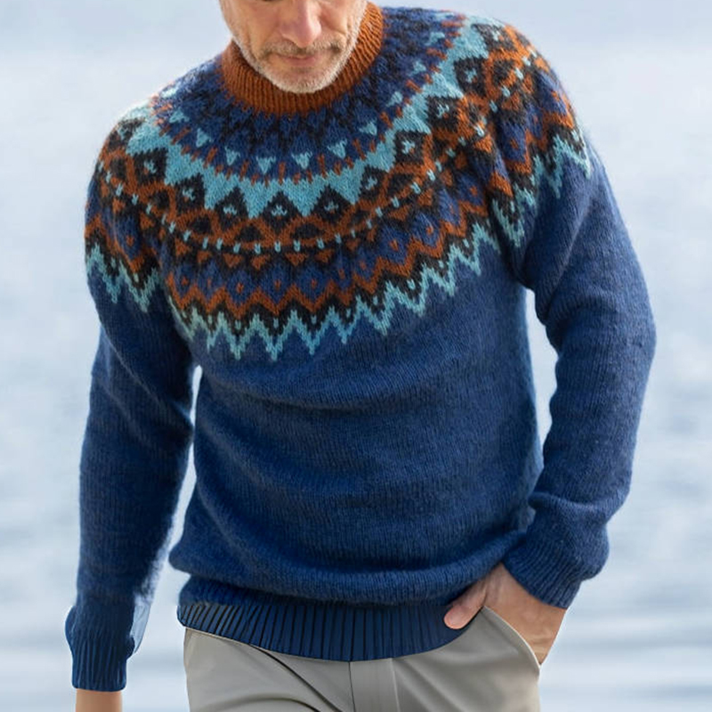 Turquoise Geometry Jacquard Iceland Sweater