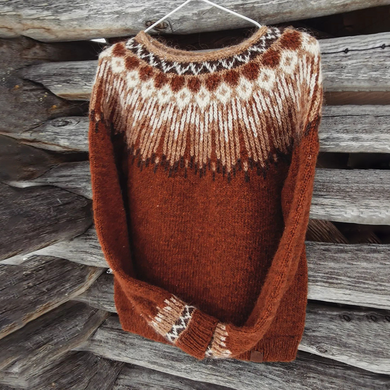 Vintage Contrast Wave Pattern Crew Neck Sweater