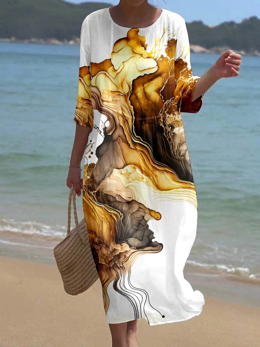 Women's Floral Alcohol Ink Art Printed Casual Holiday Dress