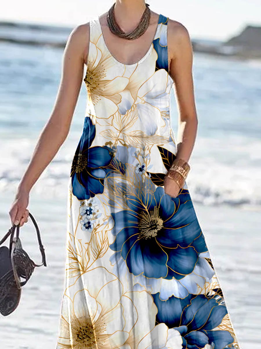 Women's Art Splash Color Splash Pattern Tank Top Dress with Pockets