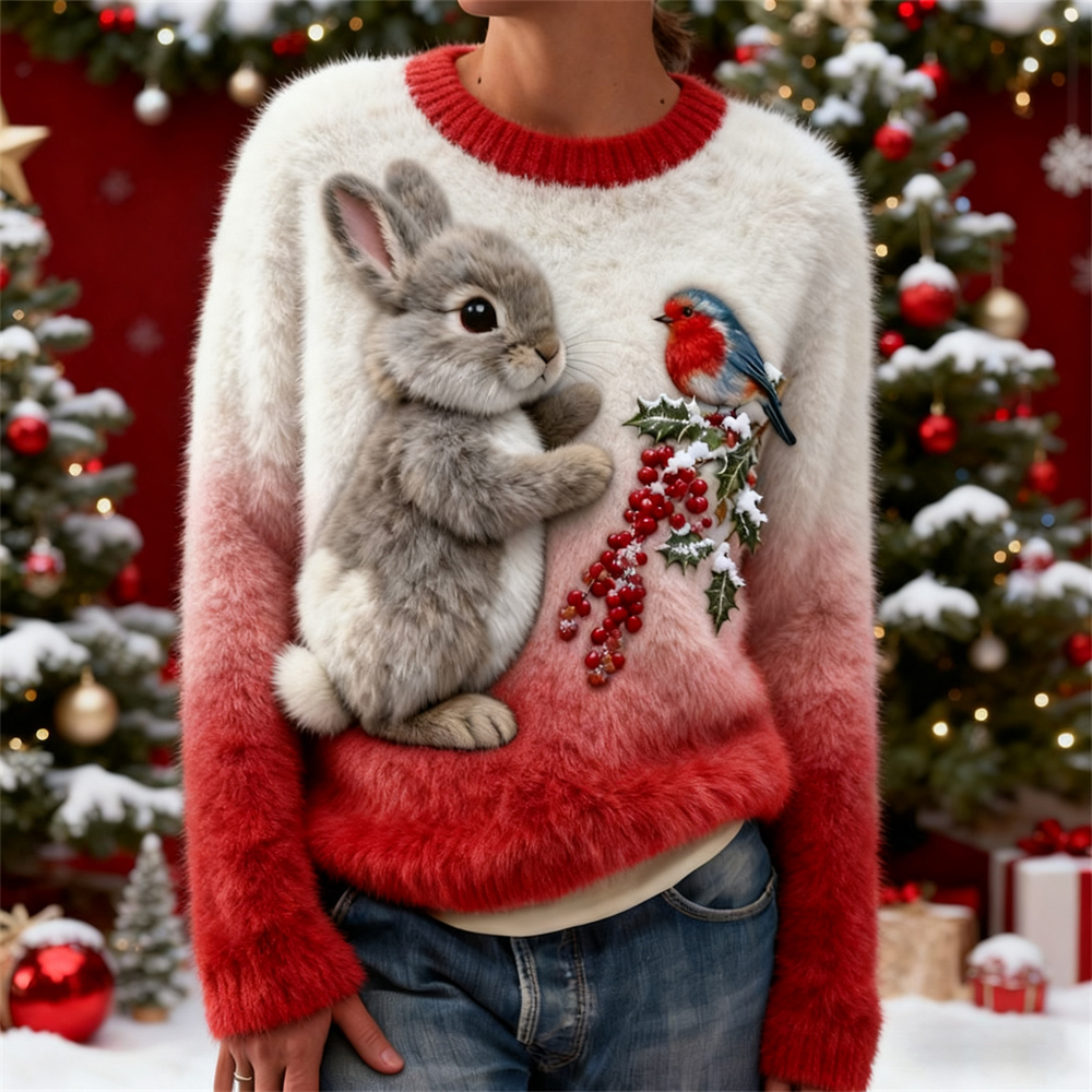 Christmas Plush Rabbit Women's Plush Sweater