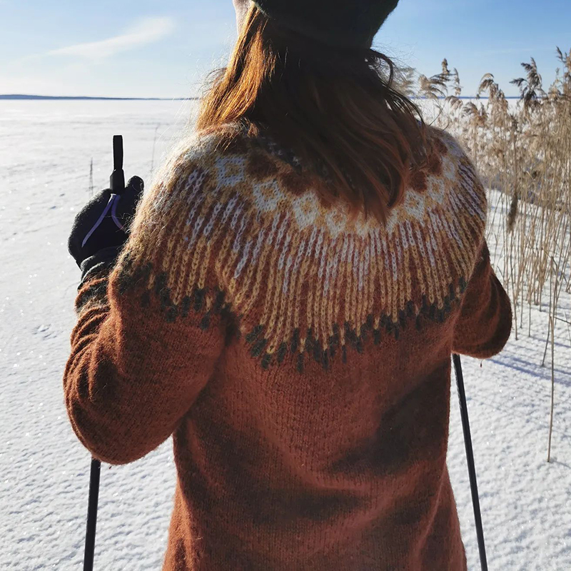 Vintage Contrast Wave Pattern Crew Neck Sweater