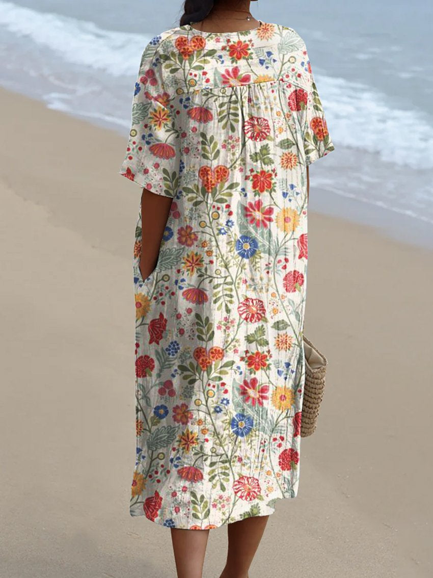 Women's Retro Flower Art Print  Casual Dress